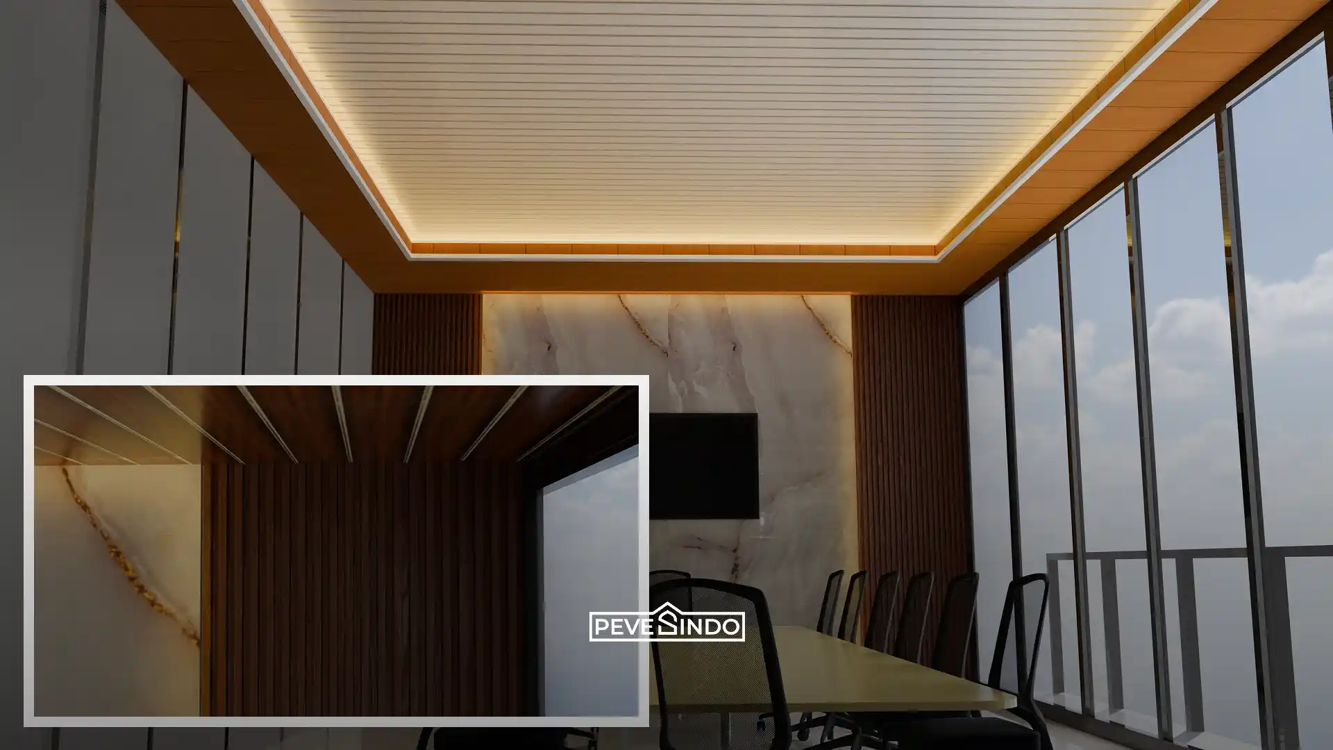 Wall panel WPC pada area komersial yang membutuhkan material kuat dan tahan lama.