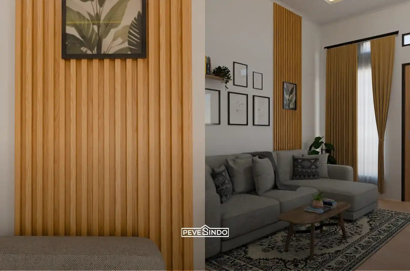 Pelapisan dinding lembap menggunakan WPC wall panel di area koridor dekat dapur restoran.