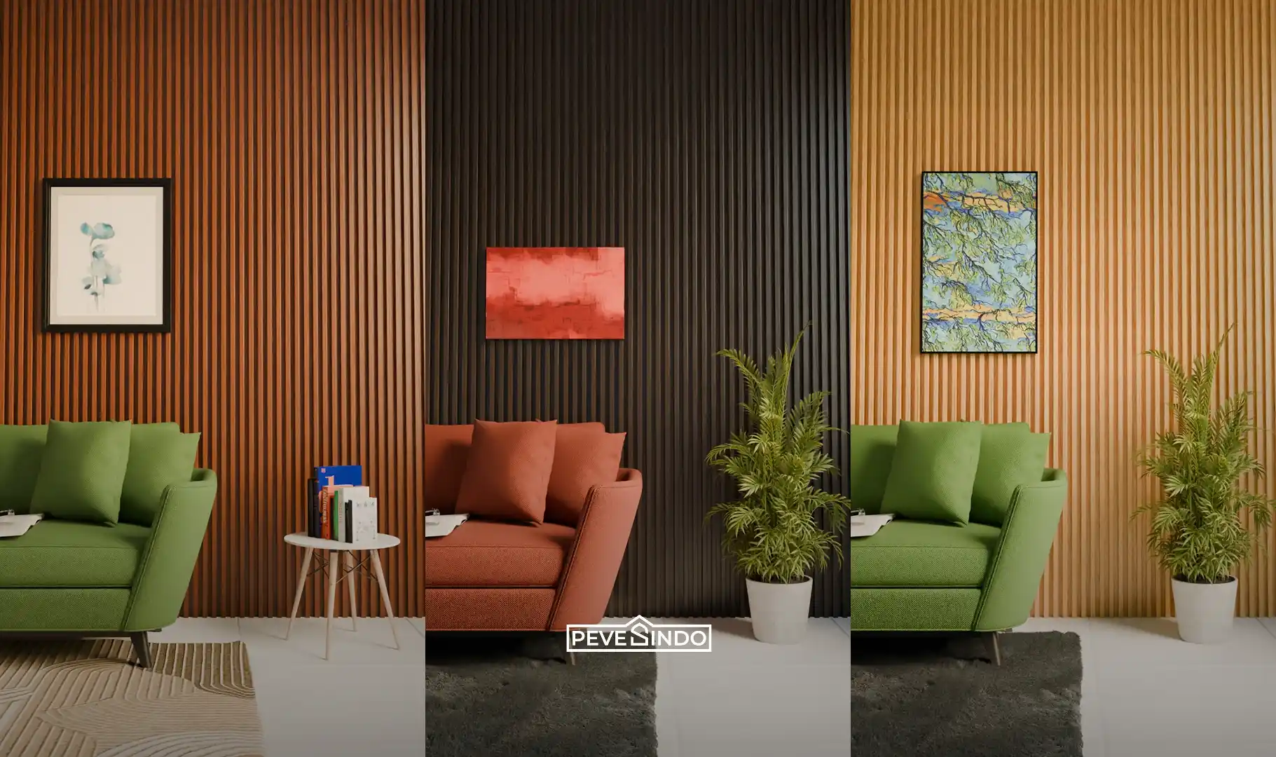 Area lobby hotel dengan finishing WPC bernuansa kayu modern.