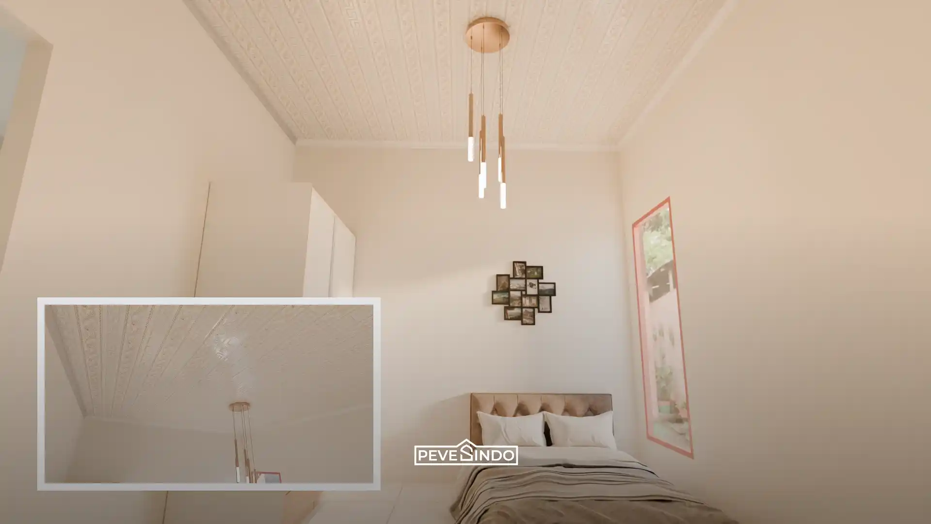 Kamar kos dengan plafon PVC yang rapi dan mudah dirawat.