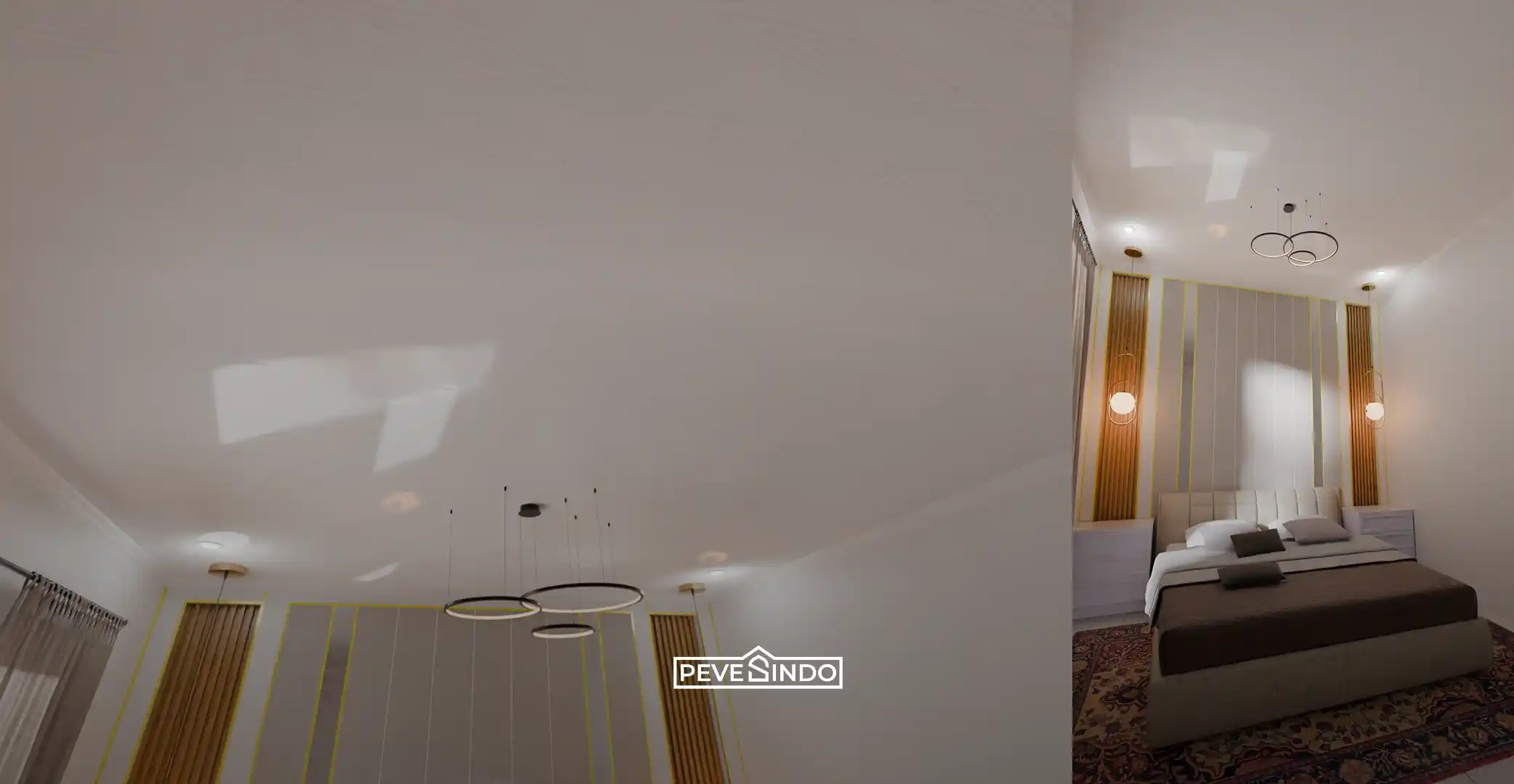 Plafon PVC model flat warna putih untuk kamar tidur minimalis yang terlihat luas dan terang.