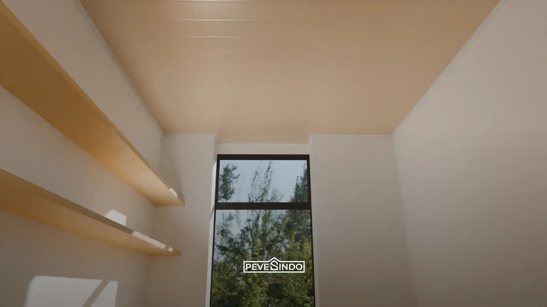 Plafon PVC model linear memanjang untuk koridor rumah minimalis.