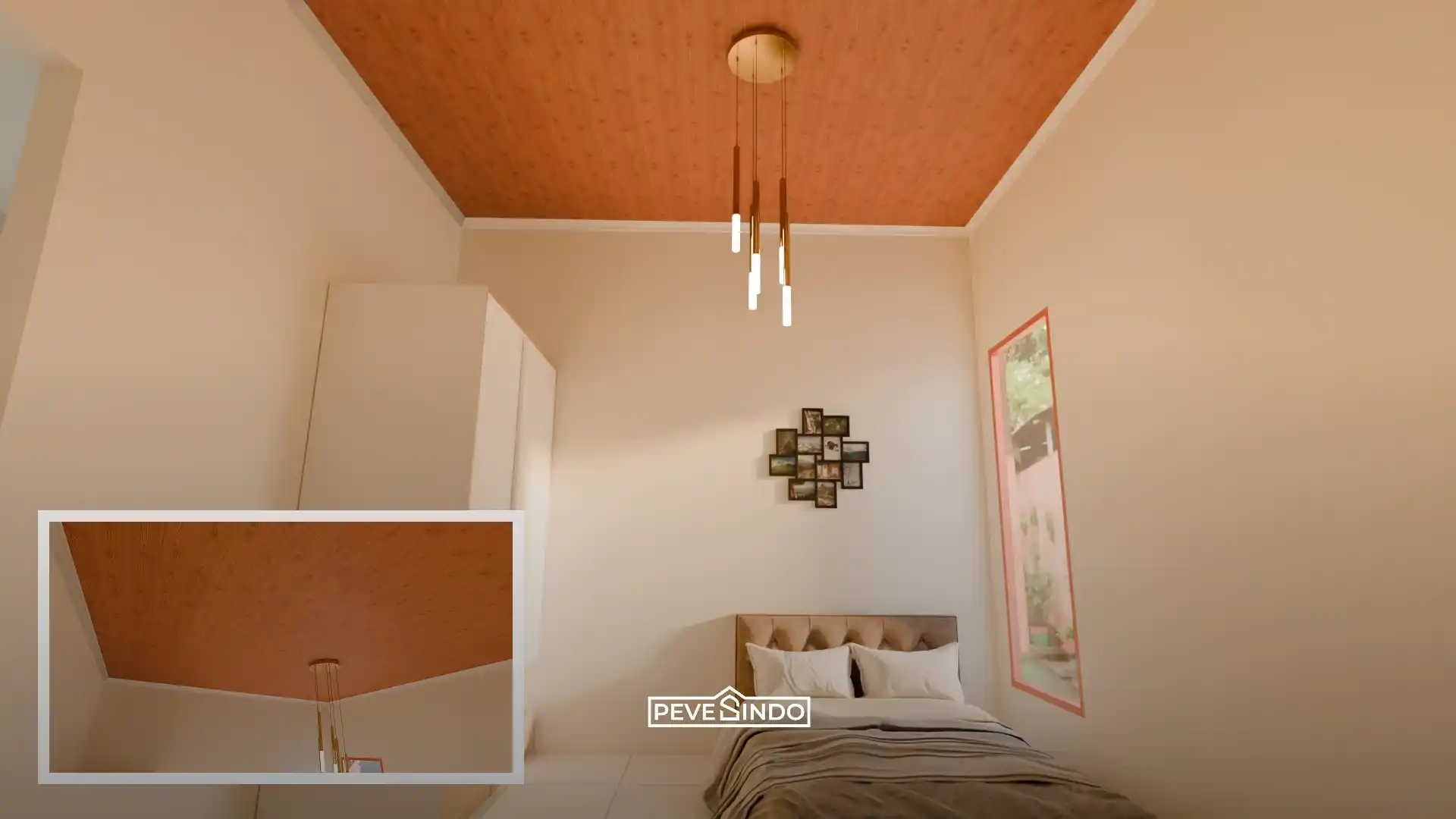 plafon pvc motif kayu untuk kamar tidur dengan atap rendah