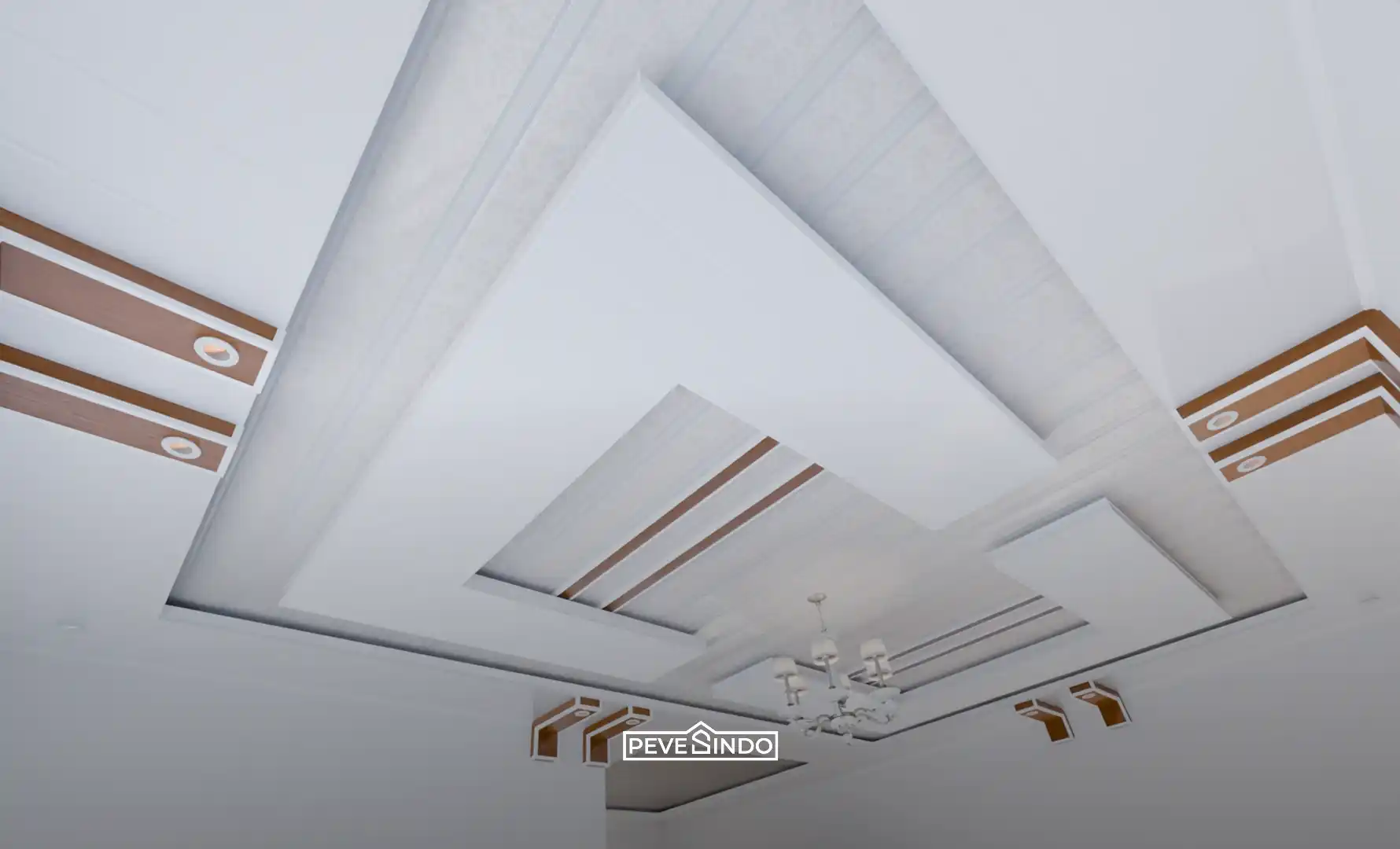 Instalasi kabel chandelier yang tersembunyi di balik plafon PVC bertingkat.