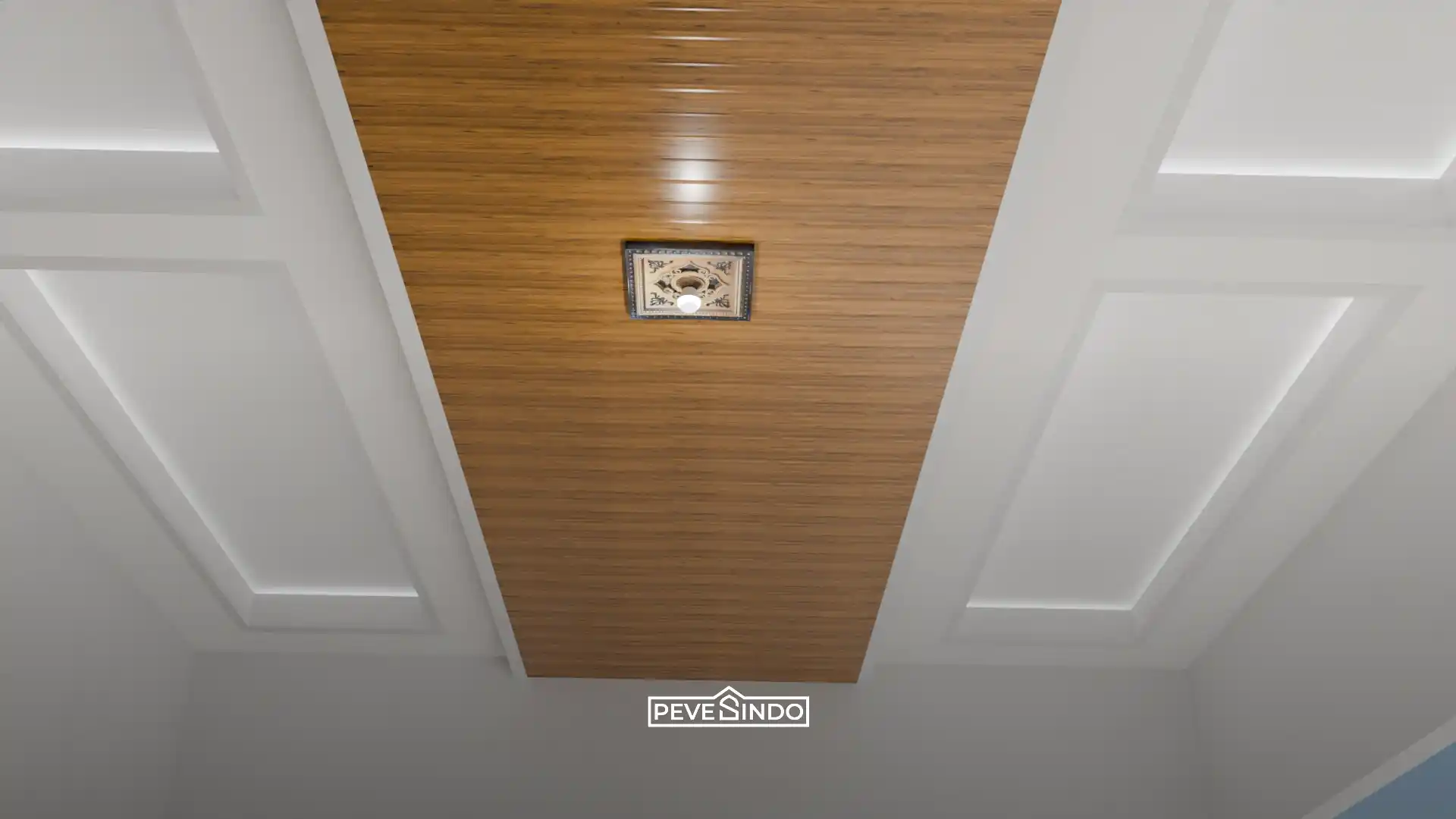 Up ceiling plafon PVC dengan lampu gantung untuk ruang minim cahaya.